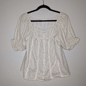 Bohme Womens Cream Beige Floral Coquette Cottagecore Milkmaid Babydoll Top S